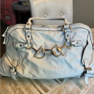 GUCCI Ivory Leather Horsebit Nail Medium Tote Boston Bag Bowler Shoulder 189890